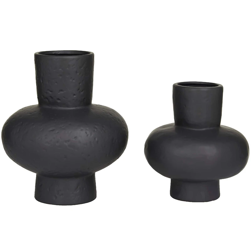 CosmoLiving by Cosmopolitan Black Ceramic Gourd Style Vase Set of 2 11", 9"