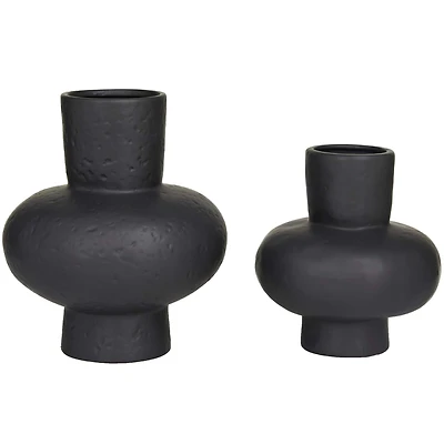 CosmoLiving by Cosmopolitan Black Ceramic Gourd Style Vase Set of 2 11", 9"