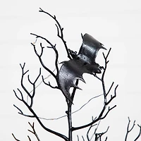 4ft. Pre-Lit Artificial Halloween Black Spooky Twig Tree with Bats and 120 Orange & Purple LED Lights