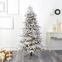 6.5ft. Pre-Lit Flocked Grand Northern Rocky Fir Artificial Christmas Tree, Warm Micro LED Lights
