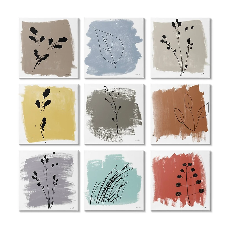 Stupell Industries Abstract Plants Expressive Modern Botanicals Paint Stroke Pattern Canvas Wall Art, 12" x 12"