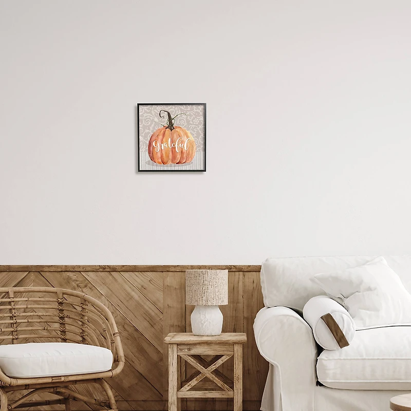 Stupell Industries Grateful Autumnal Pattern Pumpkin Framed Giclee Art