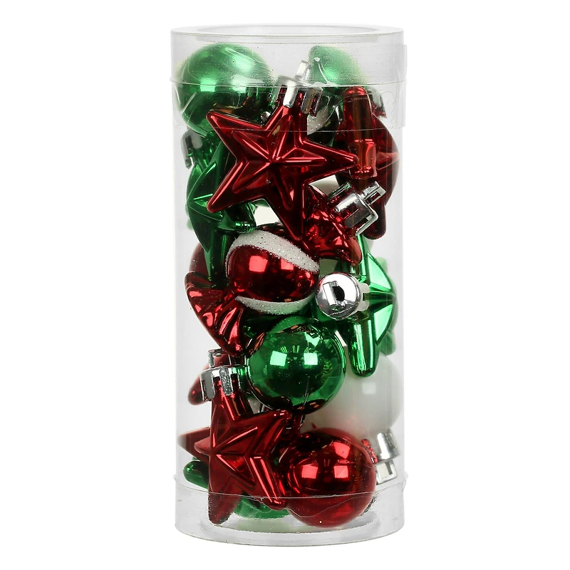 16 Pack 25mm Mini Plastic Star & Ball Ornaments by Ashland®