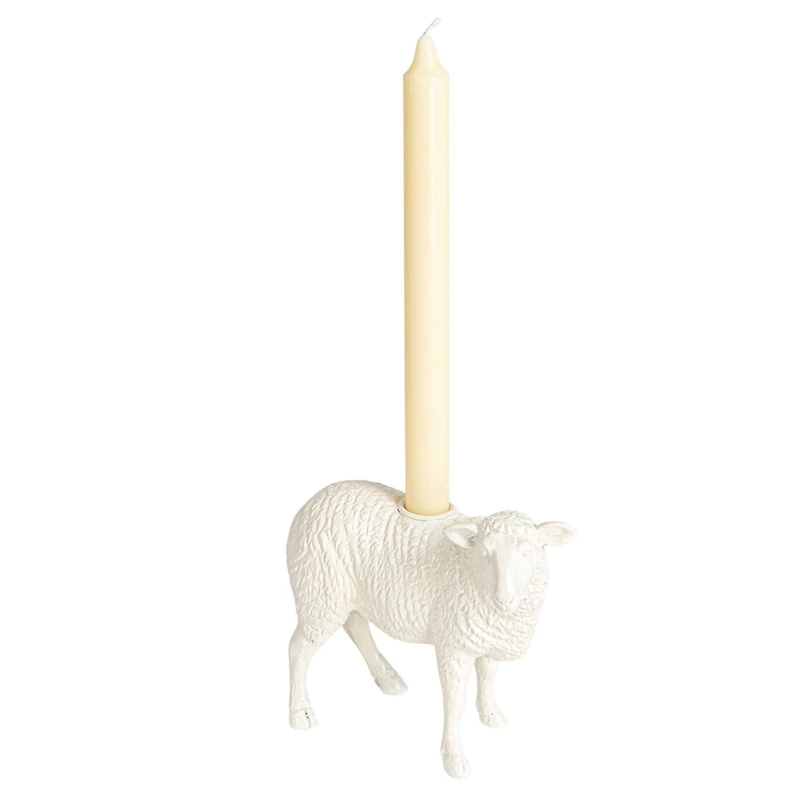 Hello Honey® 6.75" Long White Pastoral Elegance Sheep Taper Candle Holder