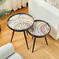 Glitzhome® Nesting Side Table with Polygonal Star Pattern Tray Top Set