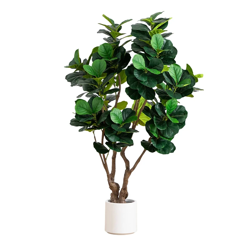 6ft. Artificial Grand Fiddle Leaf Tree in White Decorative Planter