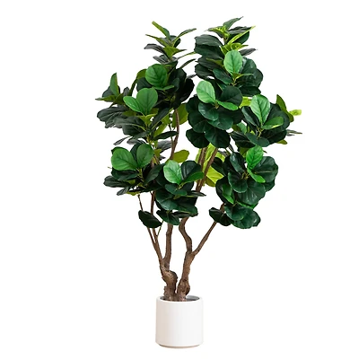 6ft. Artificial Grand Fiddle Leaf Tree in White Decorative Planter