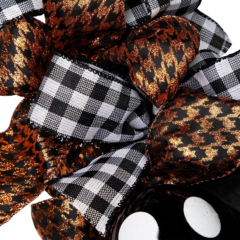 24'' Unlit Orange and Black Witch with Bows Halloween Wreath