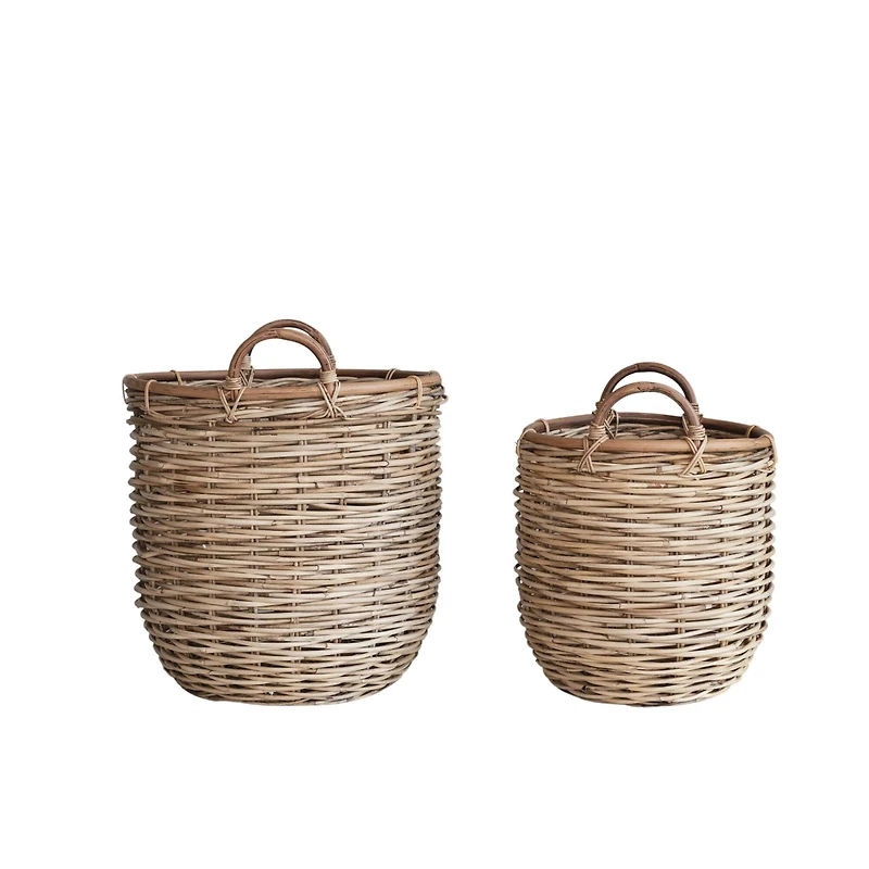 Hello Honey® Natural Brown Hand Woven Rattan Basket Set with Handles