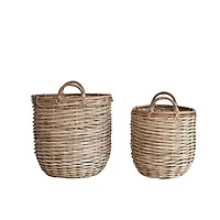 Hello Honey® Natural Brown Hand Woven Rattan Basket Set with Handles