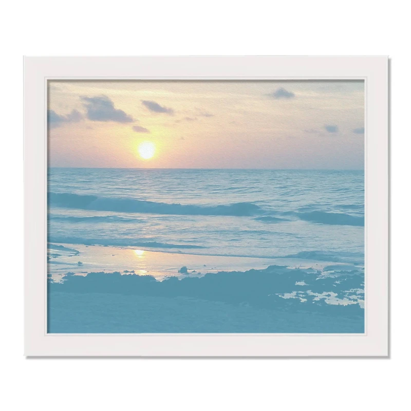 Blue Beach Scene White Framed Print