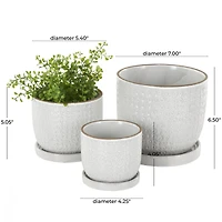 White Abstract Circle Pattern Ceramic Planter Set