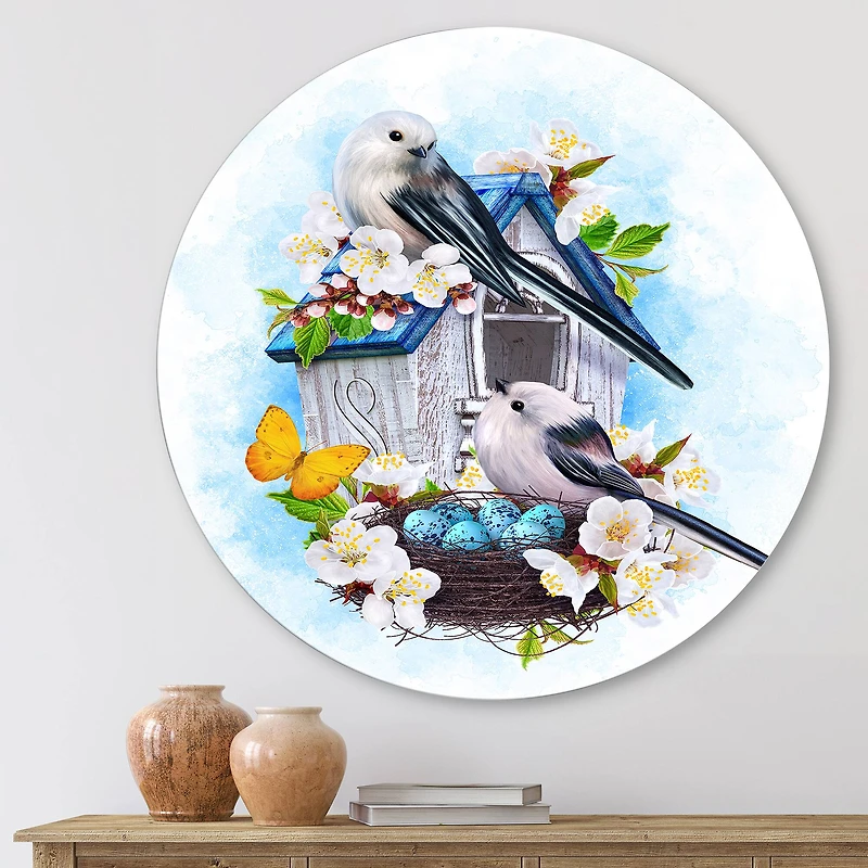 Designart - Two Tit Birds Sitting Near The Nest With Eggs II