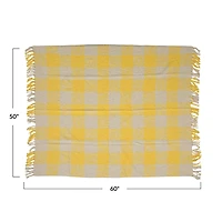 Hello Honey® Yellow & Cream Plaid Hand-Woven Cotton Throw with Fringe
