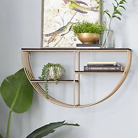 28" Gold Wood Contemporary Wall Shelf