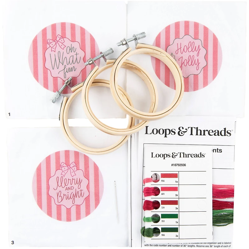 2.5" Holiday Sentiment Ornaments Embroidery Kit by Loops & Threads®
