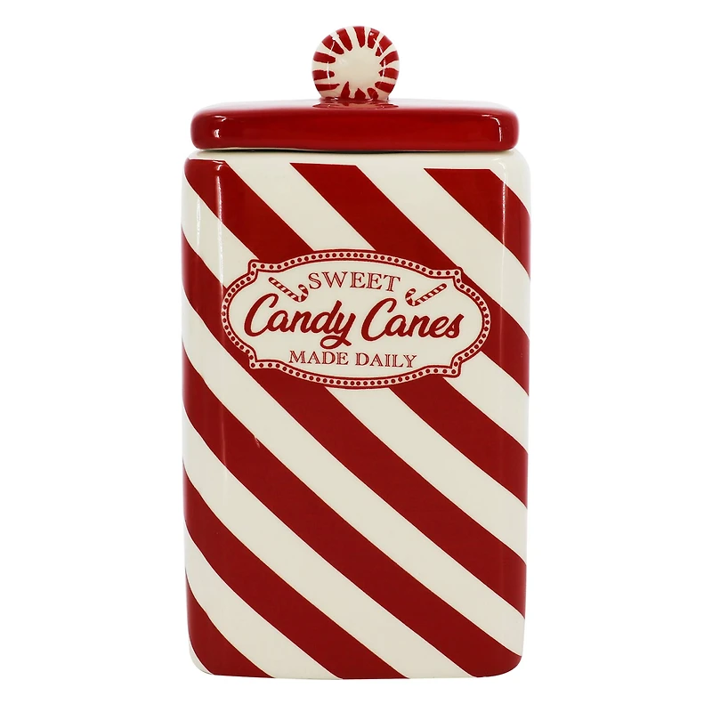 7.5" Red & White Candy Cane Ceramic Container by Ashland®