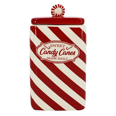 7.5" Red & White Candy Cane Ceramic Container by Ashland®