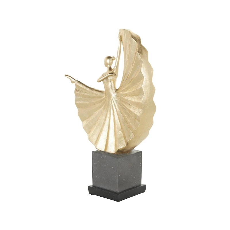 Gold Polystone Dancer Ballet Sculpture with Elevated Black Base