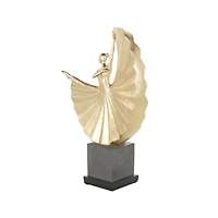 Gold Polystone Dancer Ballet Sculpture with Elevated Black Base