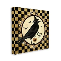 Stupell Industries Oct 31 Checkered Halloween Crow Canvas Wall Art
