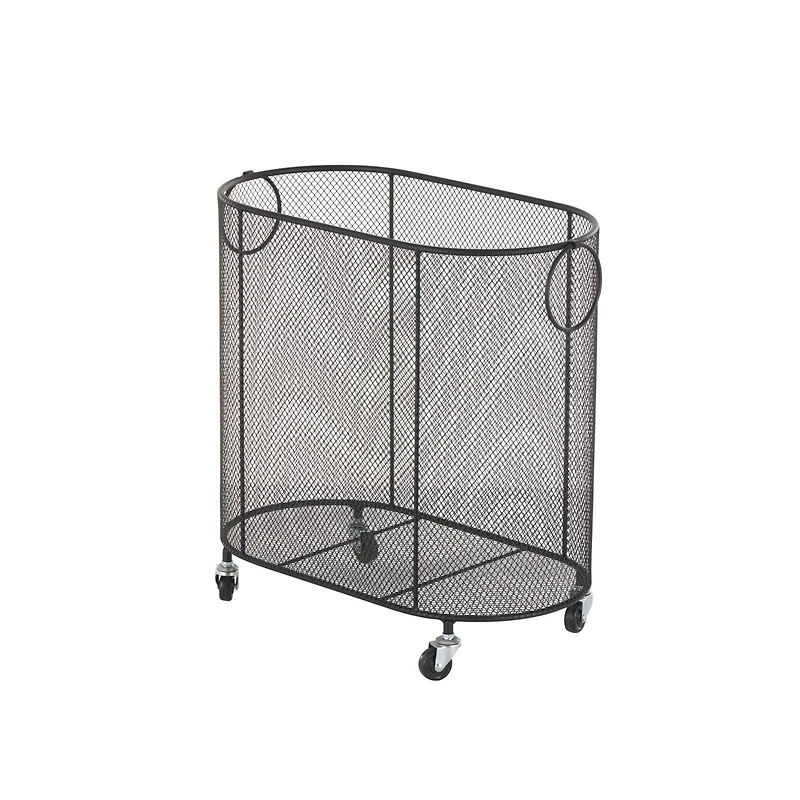 21" Metal Oval Mesh Wire Rolling Laundry Storage Cart with Ring Handles