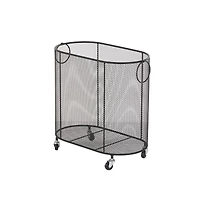 21" Metal Oval Mesh Wire Rolling Laundry Storage Cart with Ring Handles