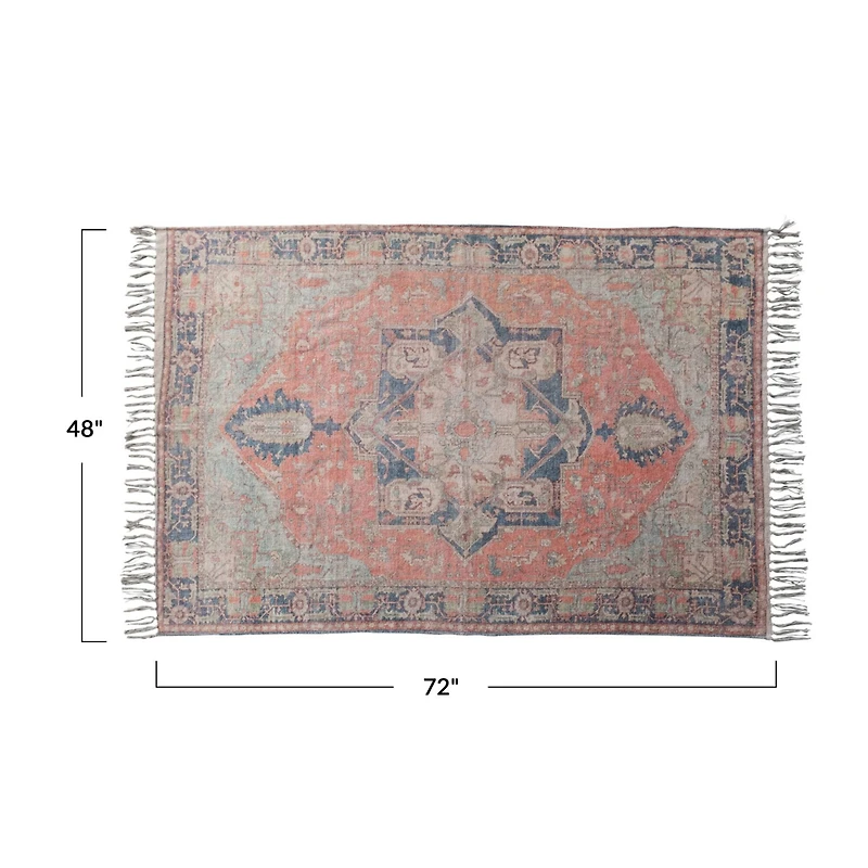 Hello Honey® 4ft. x 6ft. Orange, Brown & Cream Cotton Chenille Distressed Print Rug with Fringe