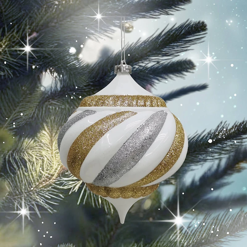 10" White, Silver & Gold Glitter Stripes Onion Ornament by Ashland®
