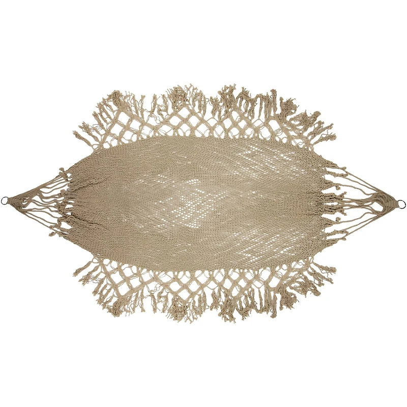 78" x 31" Natural Brown Macramé Hammock with Patterned Tassels