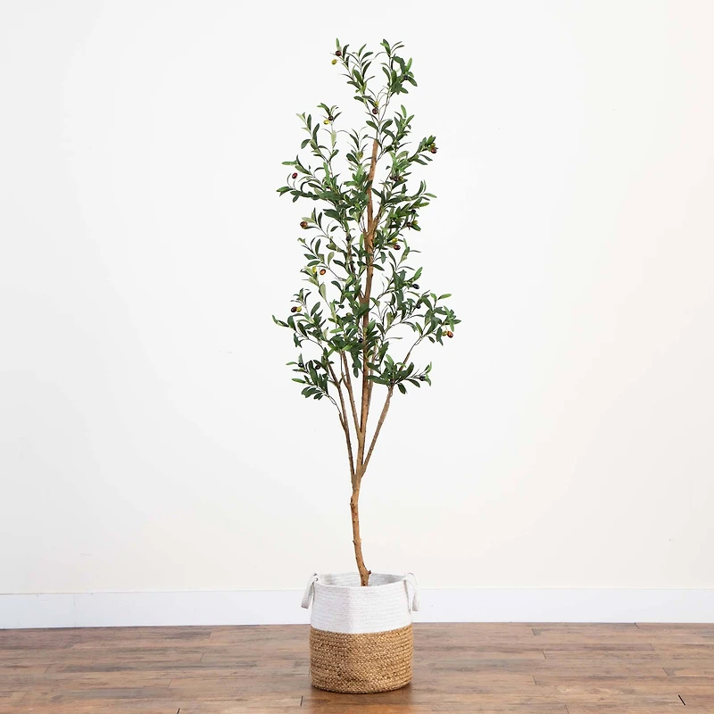 7ft. Olive Tree with Natural Trunk in Handmade Jute Basket