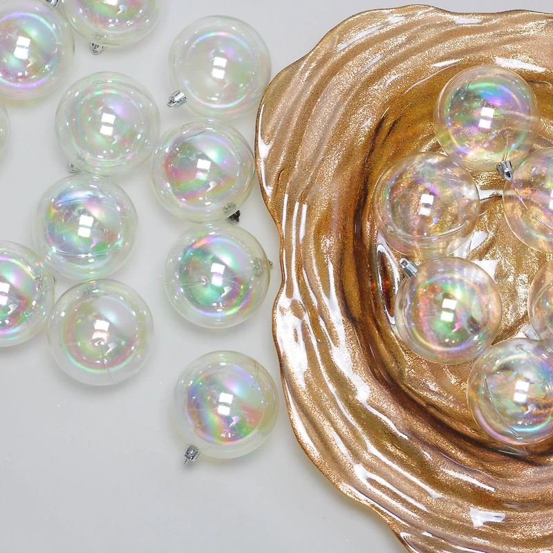32ct. 3.5" Clear Iridescent Shatterproof Shiny Christmas Ball Ornaments