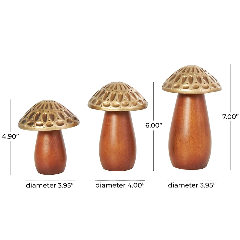 Brown & Gold Wood Mushroom Sculpture Set