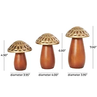 Brown & Gold Wood Mushroom Sculpture Set
