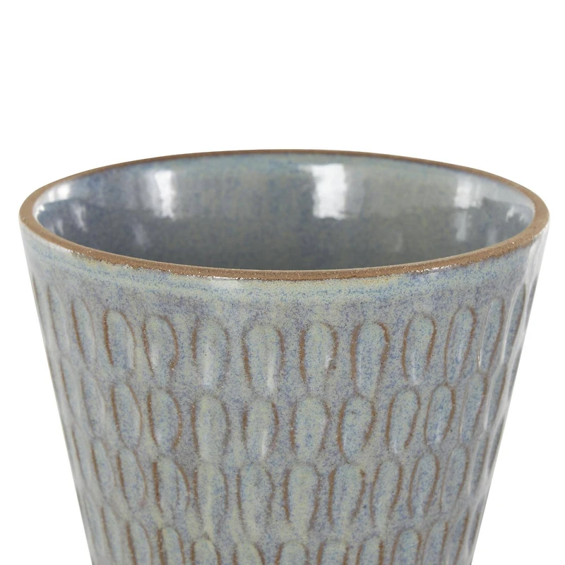 Blue Geometric Oval Patterned Ceramic Planter Set