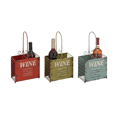15" Metal Vintage Wine Holder Set