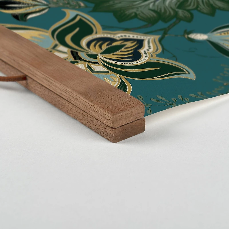 Ornate Teal Floral Teak Hanging Canvas Art