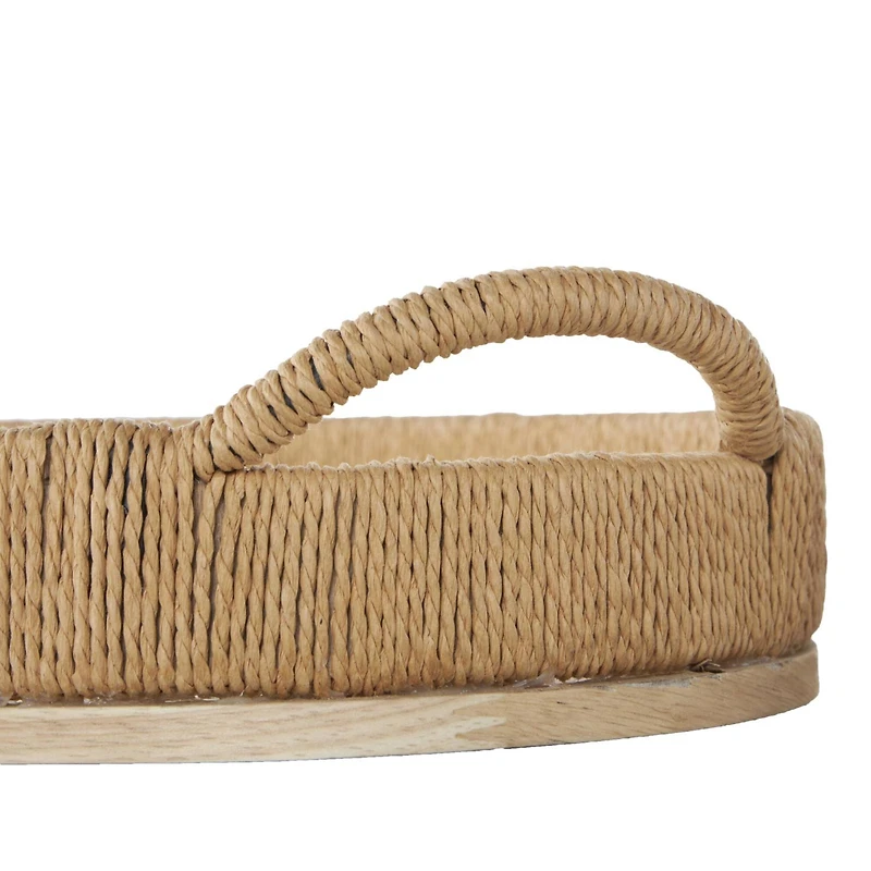 Brown Wood Tray with Wood Base Set