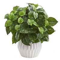 16in. Pothos Plant in White Ceramic Vase