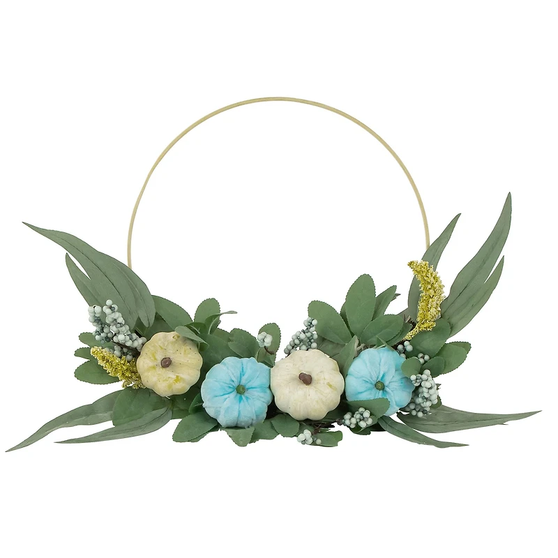 20" Blue Pumpkins & Foliage Thanksgiving Artificial Half Wreath