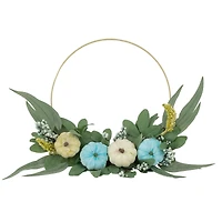 20" Blue Pumpkins & Foliage Thanksgiving Artificial Half Wreath