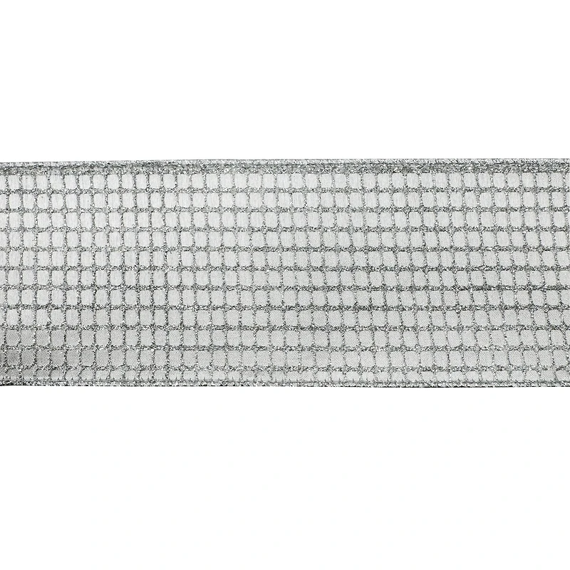 3.5" x 15ft. Cream & Silver Glitter Grid Wired Ribbon by Celebrate It®