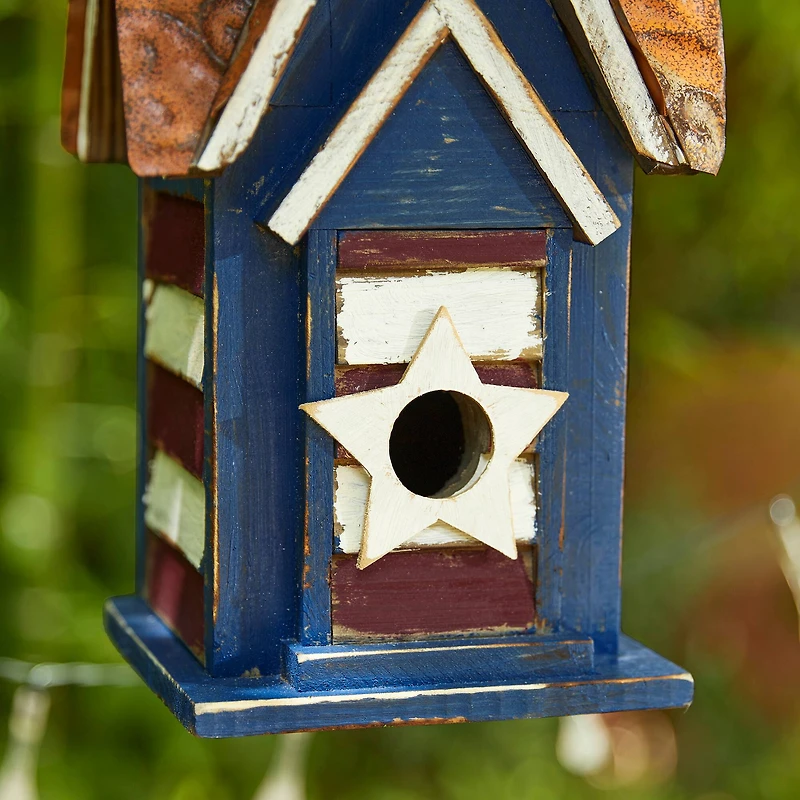 Glitzhome® 12.25" Patriotic Distressed Wood Villa Birdhouse