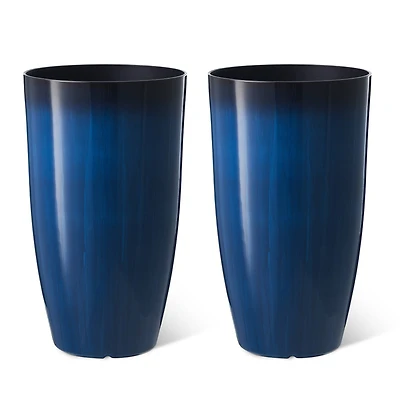 Glitzhome® 23.5" Gradient Cobalt Blue Faux Ceramic Tall Plastic Planters, 2ct.