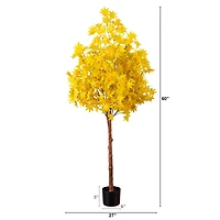 5ft. Pre-Lit Yellow Autumn Maple Artificial Fall Tree with 250 Warm White LED Lights