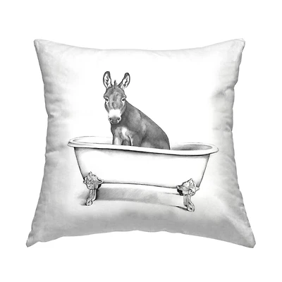 Stupell Industries Donkey in Claw Tub Rural Farm Animal Portrait Throw Pillow, 18" x 18"