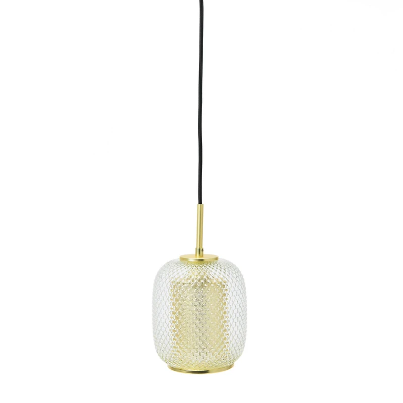 Hello Honey® Clear & Gold Embossed Glass Shade Pendant Lamp with Brass Accents