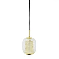 Hello Honey® Clear & Gold Embossed Glass Shade Pendant Lamp with Brass Accents