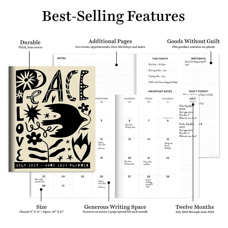 TF Publishing 2023 - 2024 Peace Love Large Monthly Planner