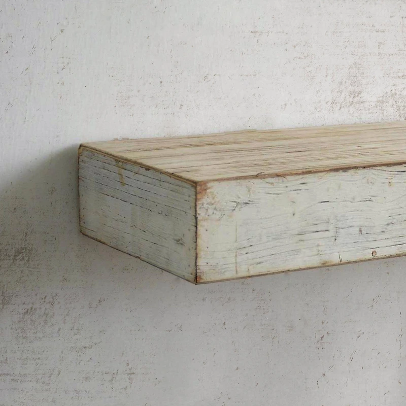 Large Whitewashed Wood Floating Wall Shelf